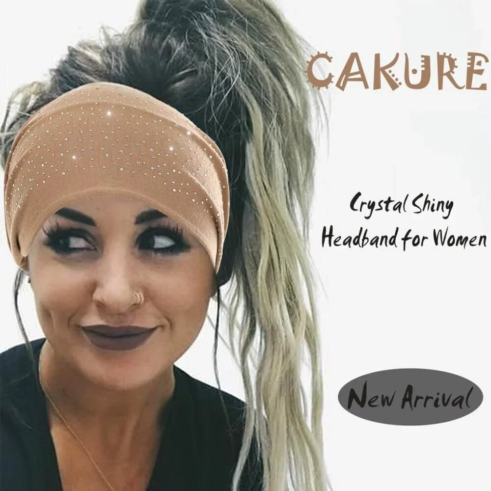 Rhinestone Headband Set Elastic Wide Hair Wraps Sporty Fashion Accessories